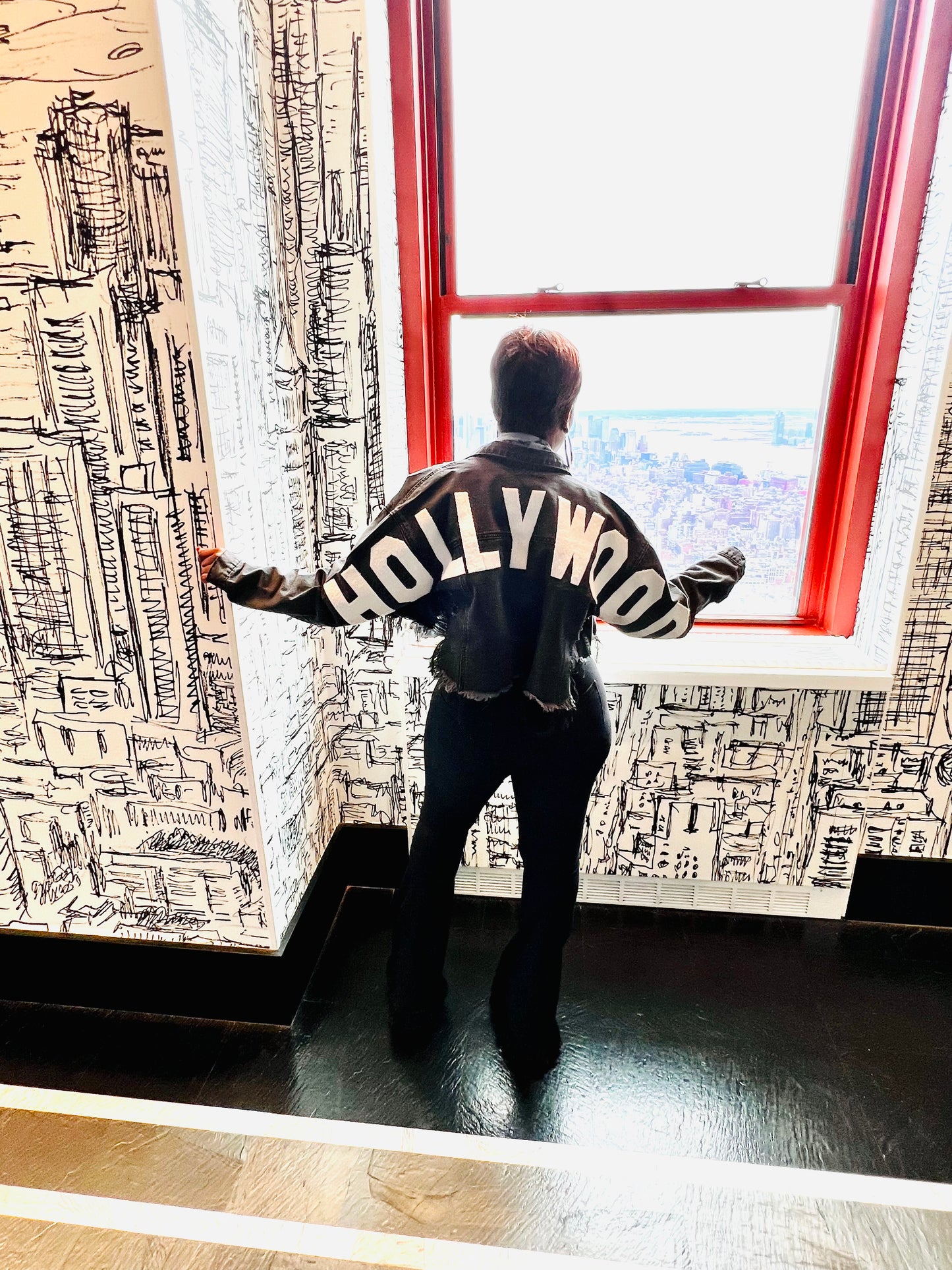 HOLLYWOOD Crop Denim Jacket (Charcoal Black)